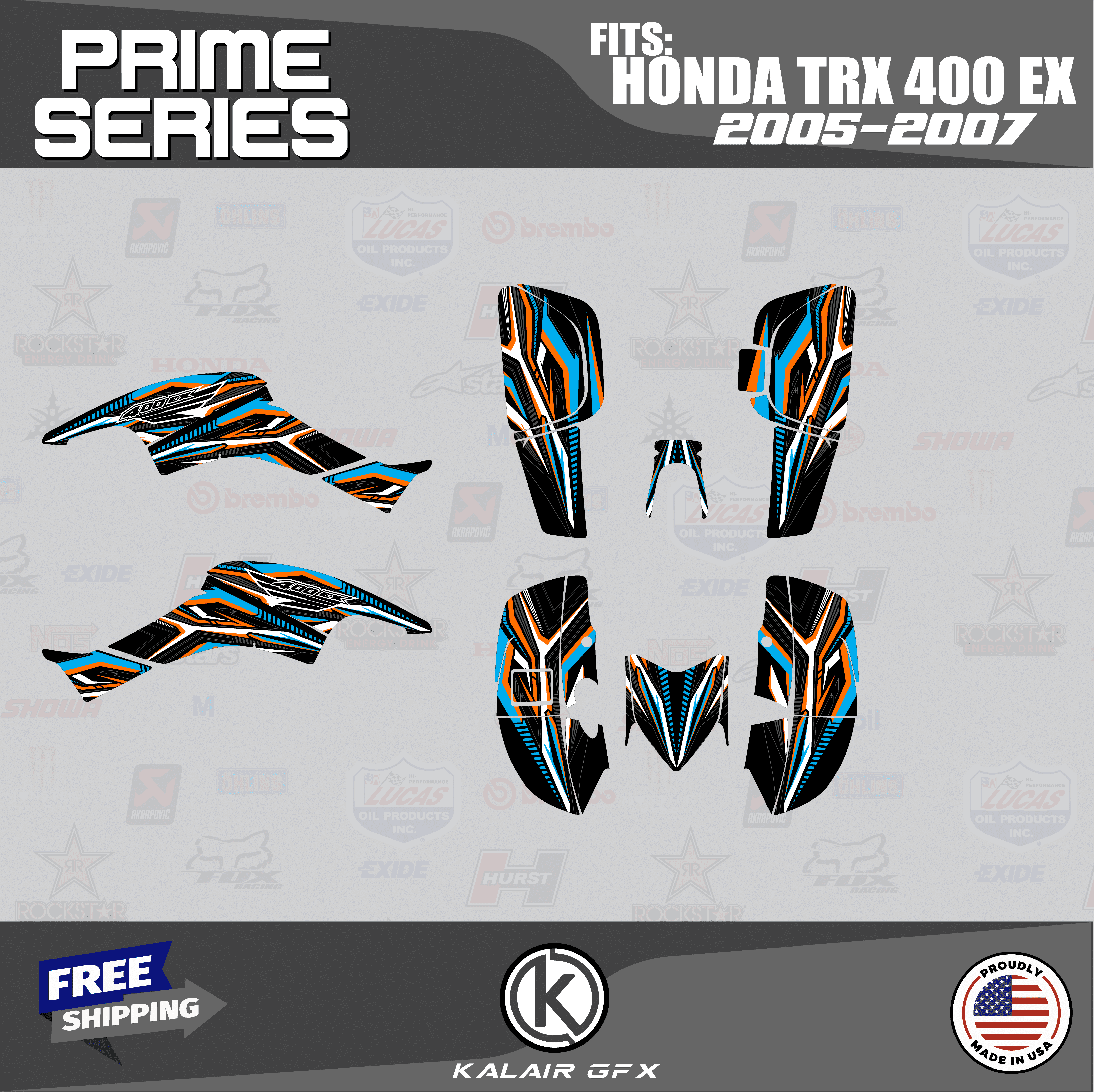 Kalair GFX Graphics Kit for Honda ATV TRX 400EX (2005-2007) Prime ...