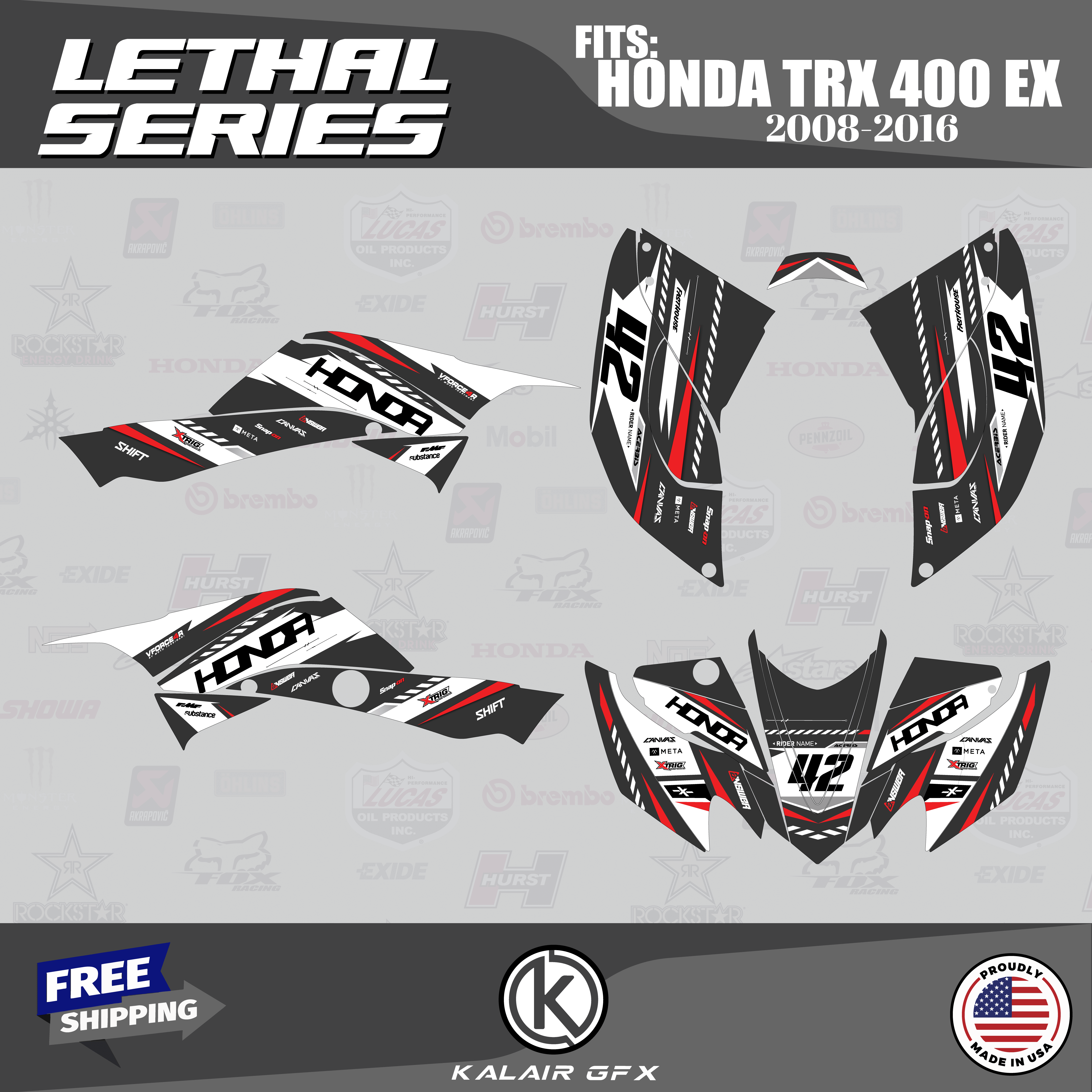 Kalair GFX Graphics Kit for Honda ATV TRX 400EX (2008-2016) Lethal ...