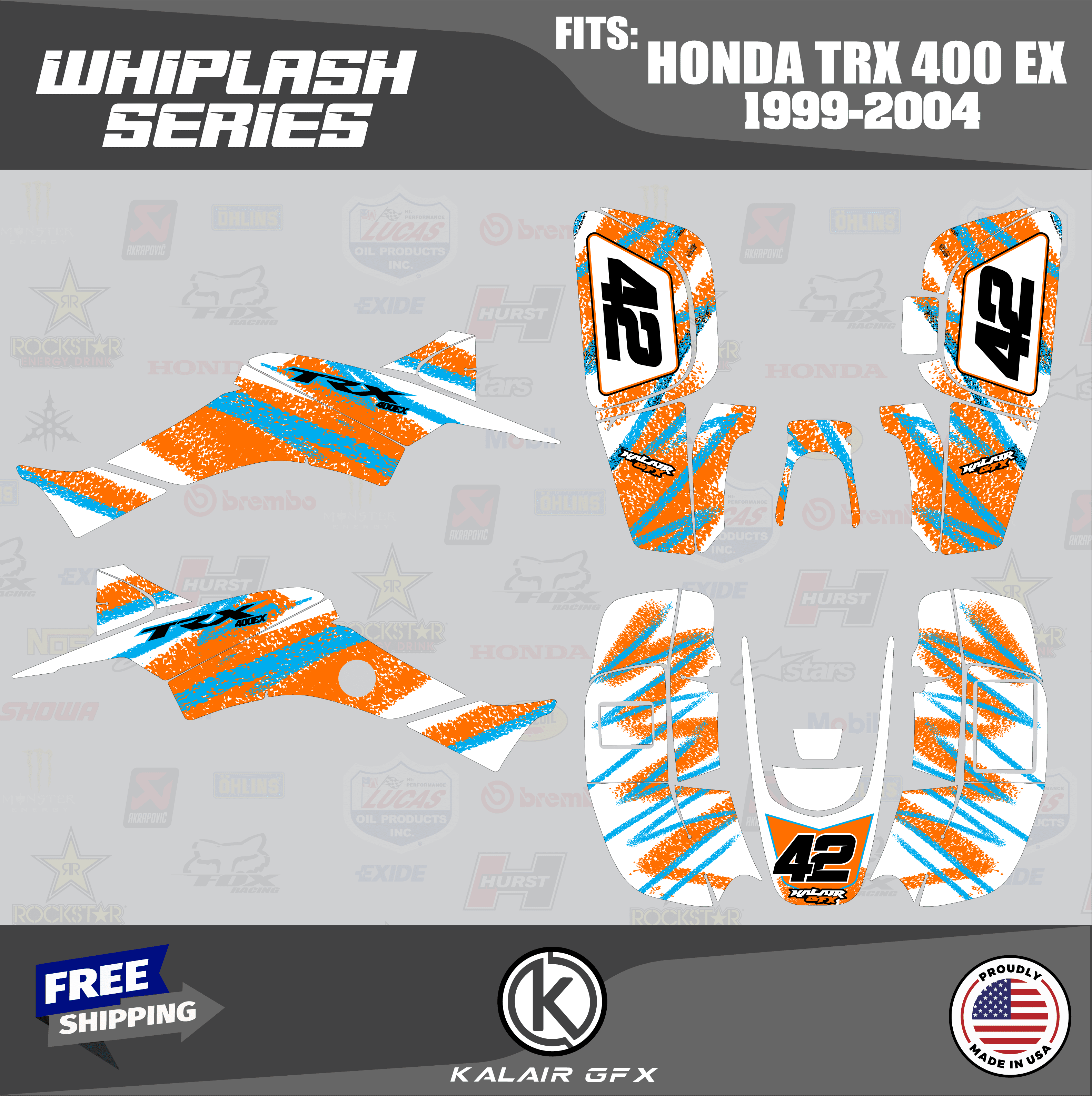 Kalair GFX Graphics Kit for Honda ATV TRX400EX (1999-2004) Whiplash ...