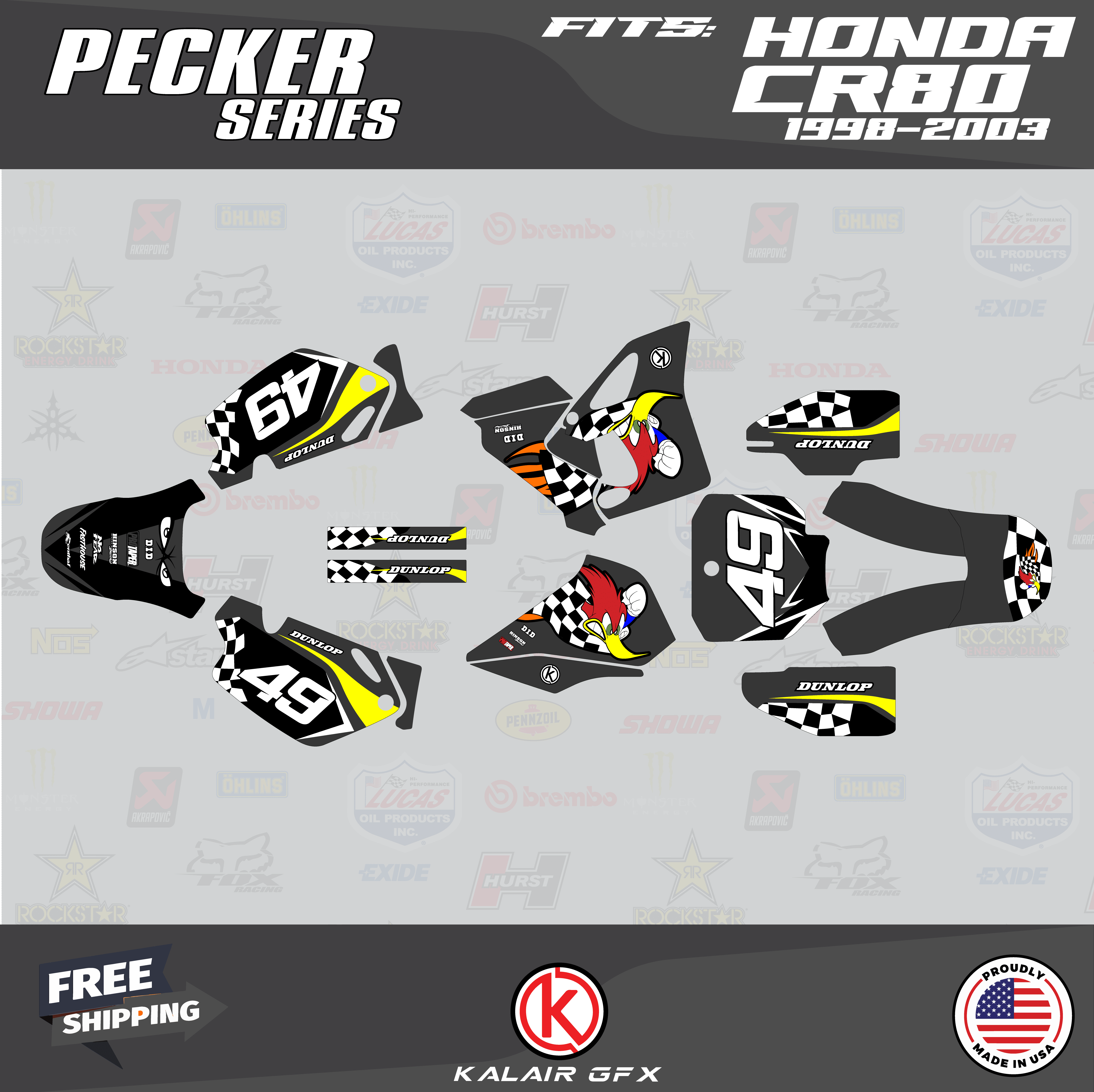 Kalair GFX Graphics Kit for Honda CR80 (1998-2003) Pecker Series ...