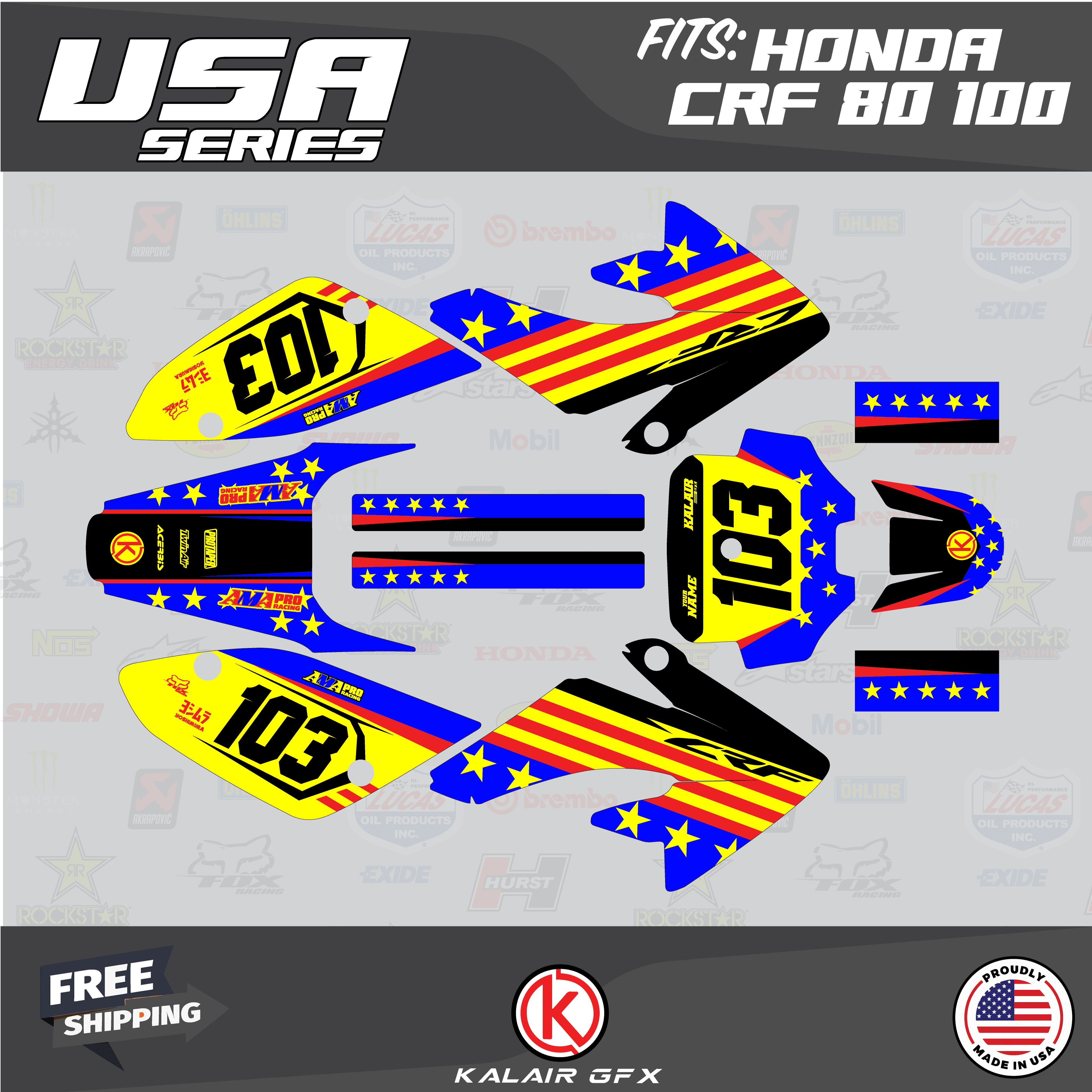 Kalair GFX Graphics Kit for Honda CRF100 (2011-2016) Usa Series ...