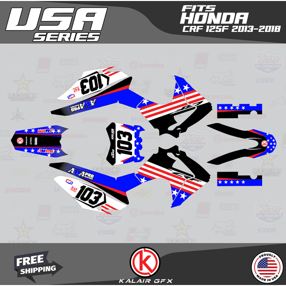 Kalair GFX Graphics Kit for Honda CRF125F (2013-2018) Usa Series
