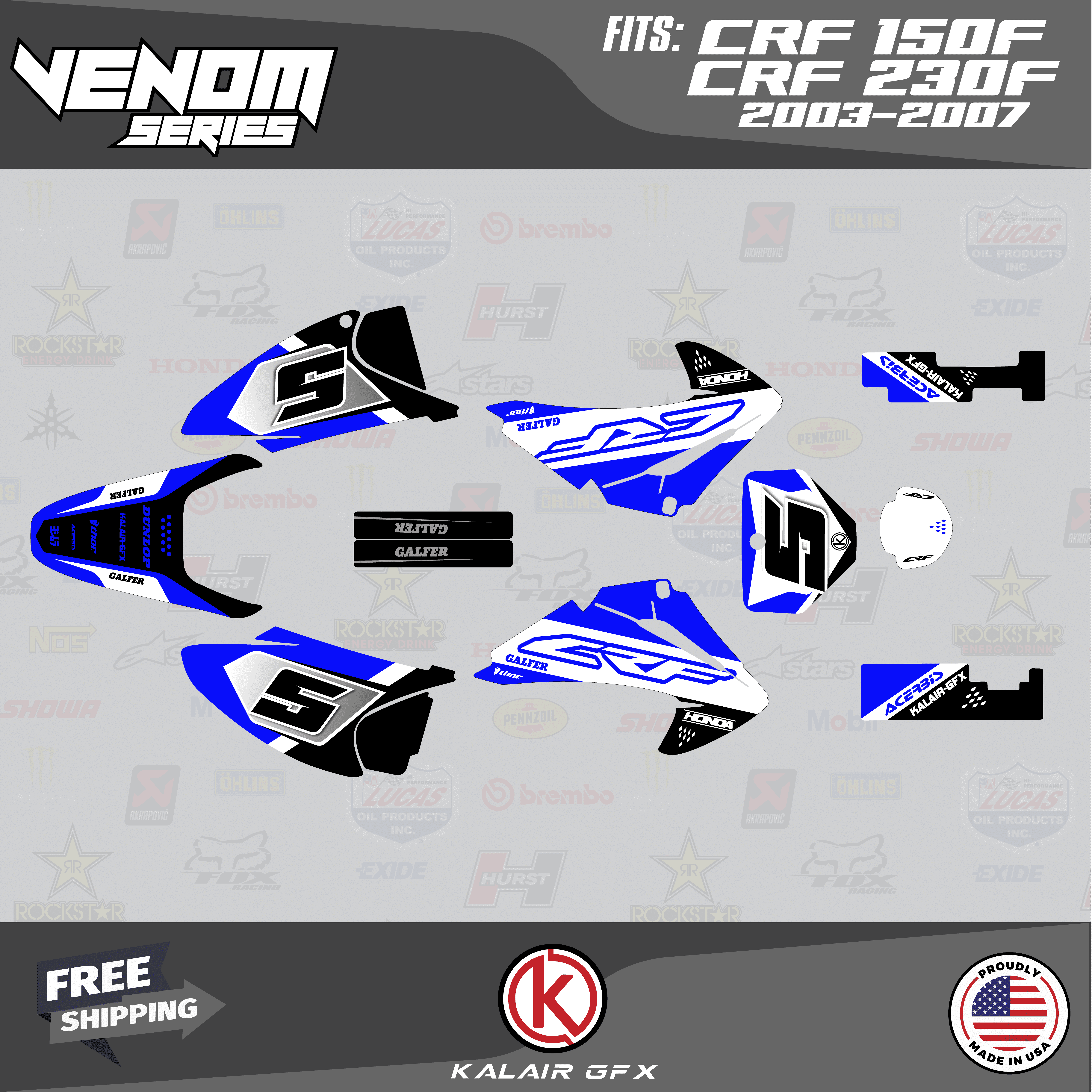 Kalair GFX Graphics Kit for Honda CRF230F (2003-2007) Venom Series ...