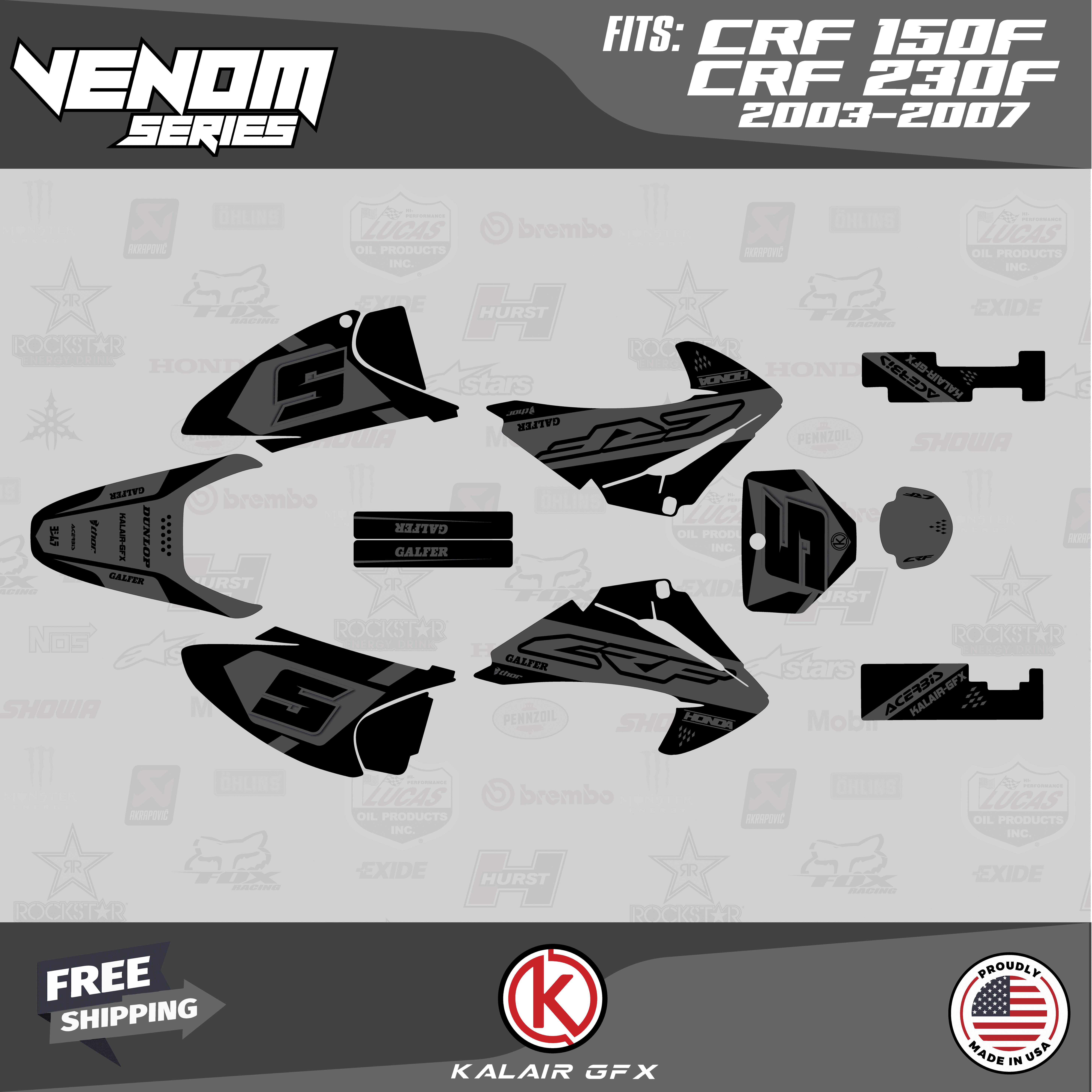 Kalair GFX Graphics Kit for Honda CRF230F (2003-2007) Venom Series ...