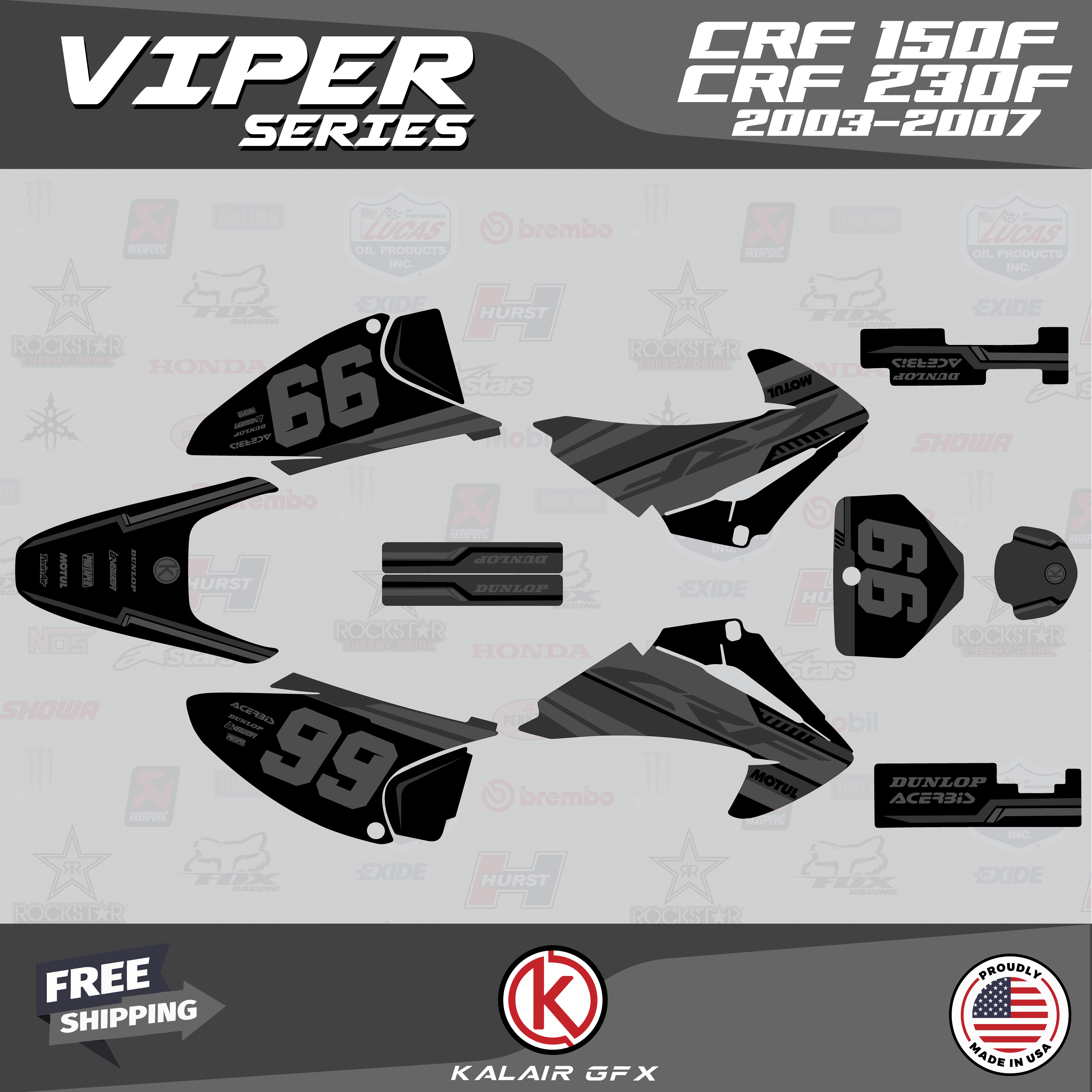 Kalair GFX Graphics Kit for Honda CRF230F (2003-2007) Viper Series ...