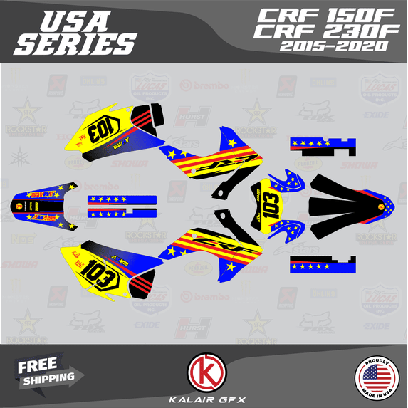 Kalair GFX Graphics Kit for Honda CRF230F (2015-2020) Usa Series