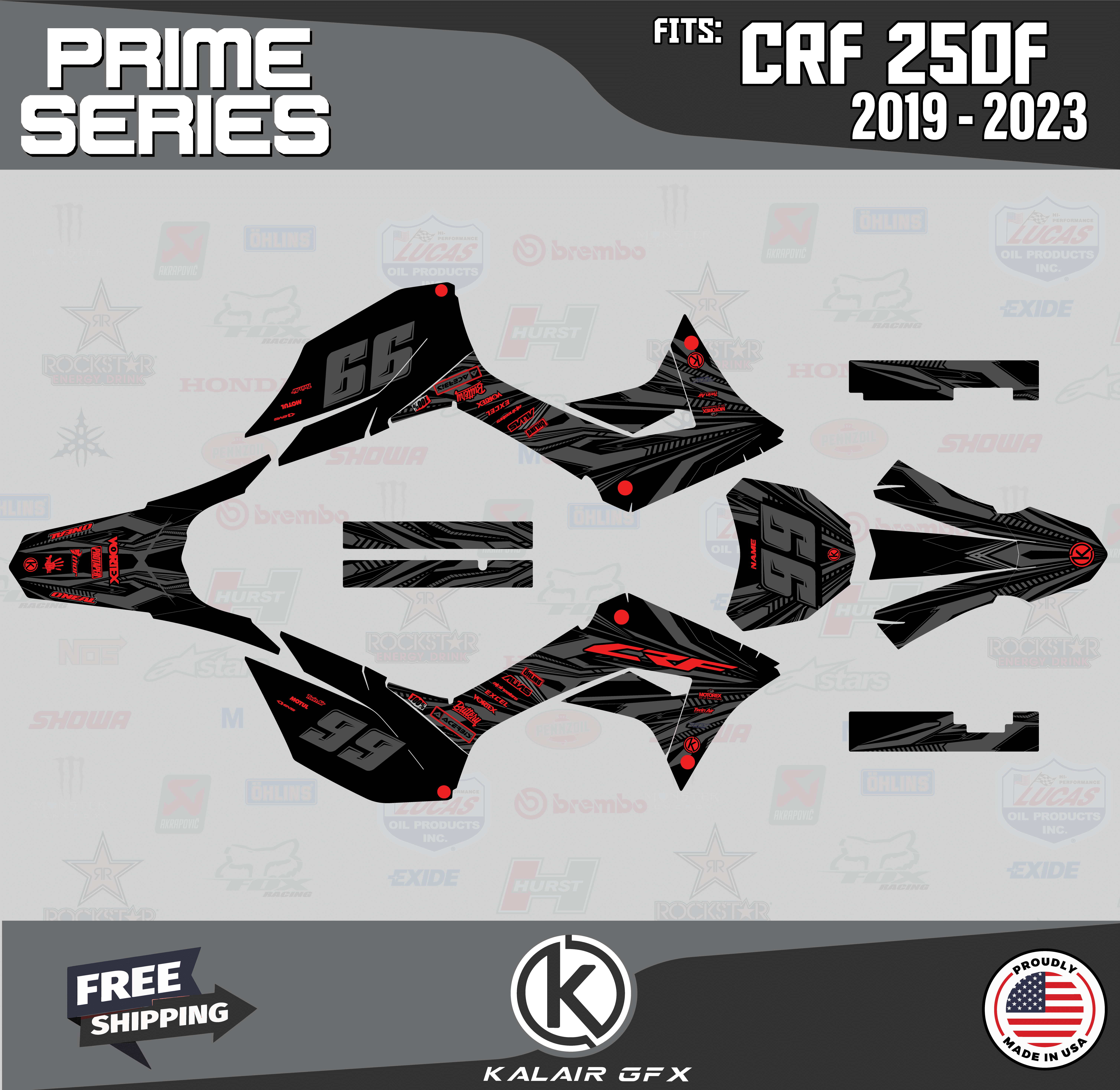 Kalair GFX Graphics Kit for Honda CRF250F (2019-2024) Prime Series ...