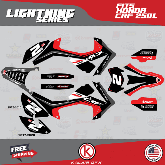Kalair GFX Graphics Kit for Honda CRF250L (2017-2020) Lightning Series