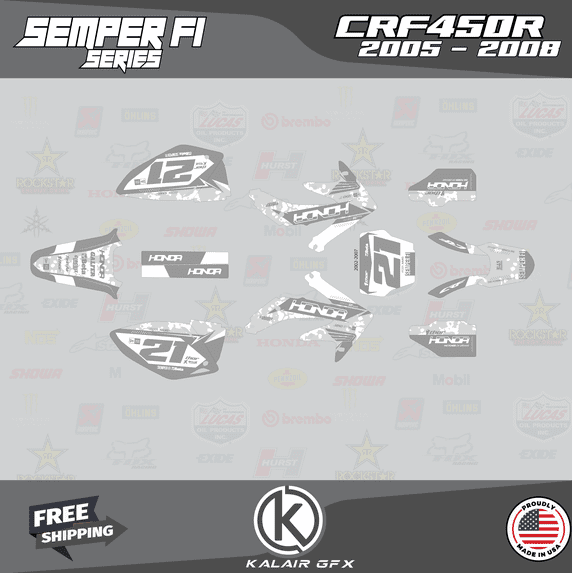 Kalair GFX Graphics Kit for Honda CRF450R (2005-2007) Semperfi Series