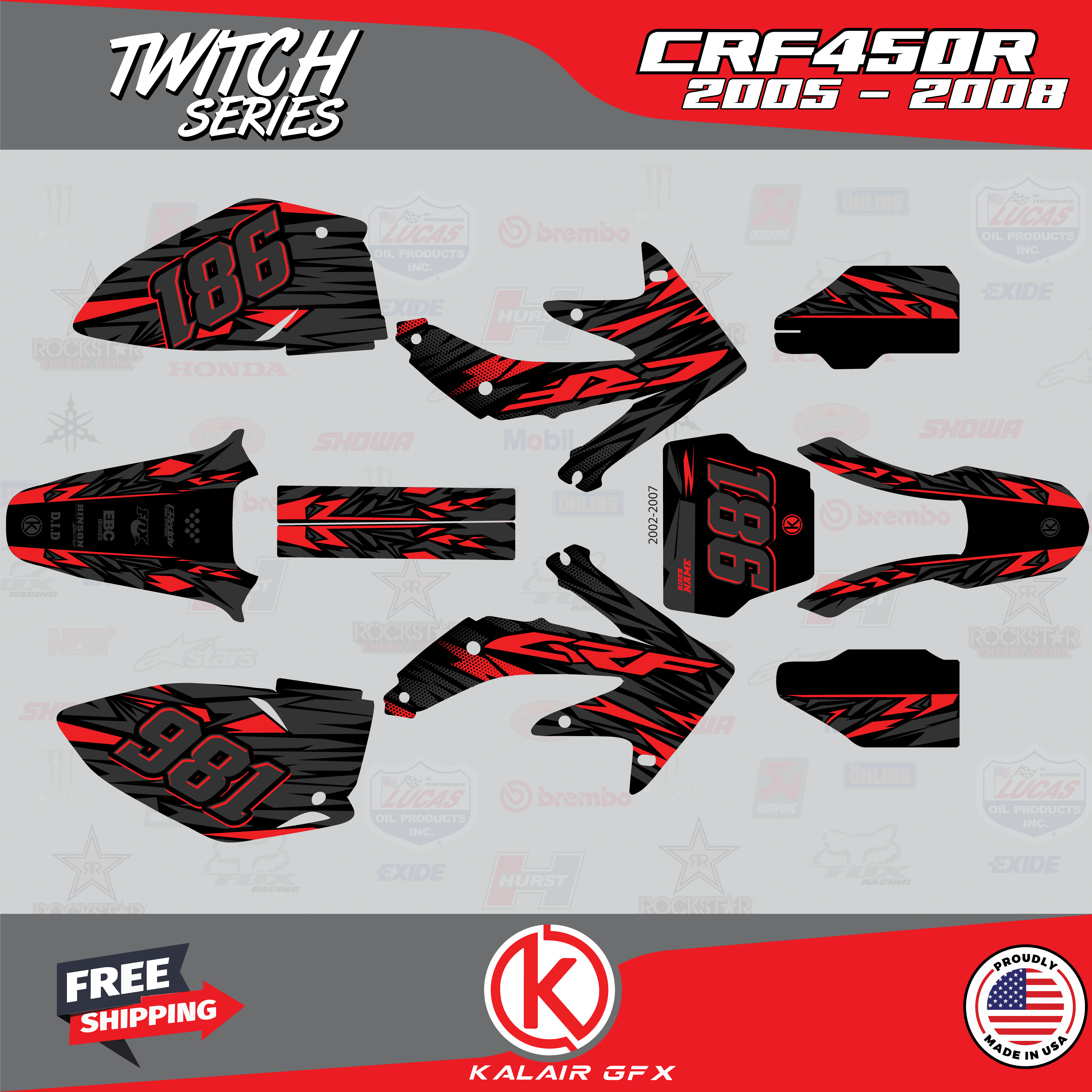 Kalair GFX Graphics Kit for Honda CRF450R (2005-2007) Twitch Series ...