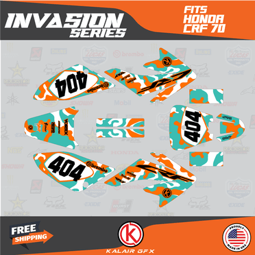 KALAIR GFX Red Division Graphics Kit For Honda CRF70 – Custom Decals With Free Name & Number