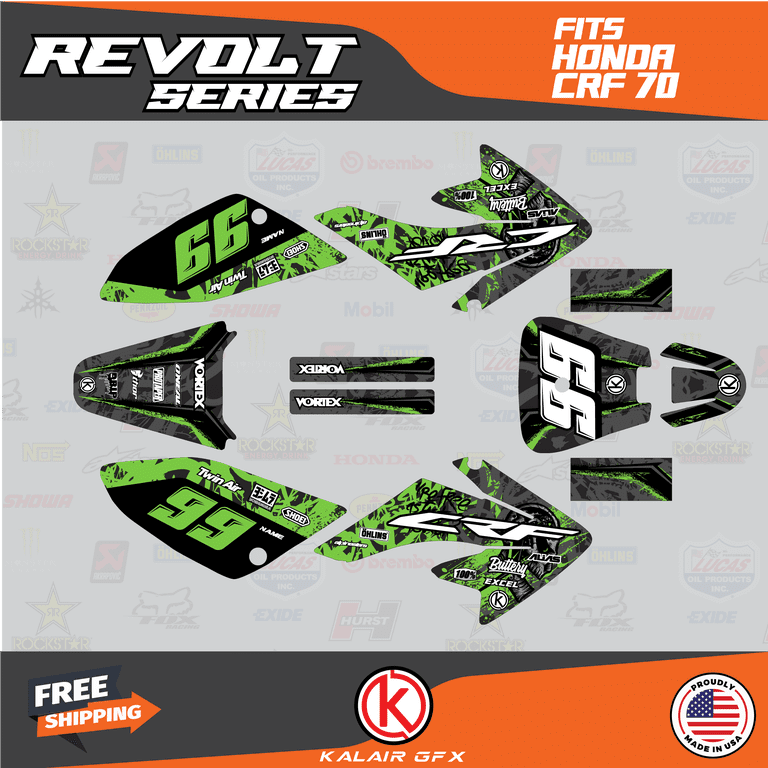 Black Red Slick Graphic Kit fit Honda 04-19 CRF70 Shroud