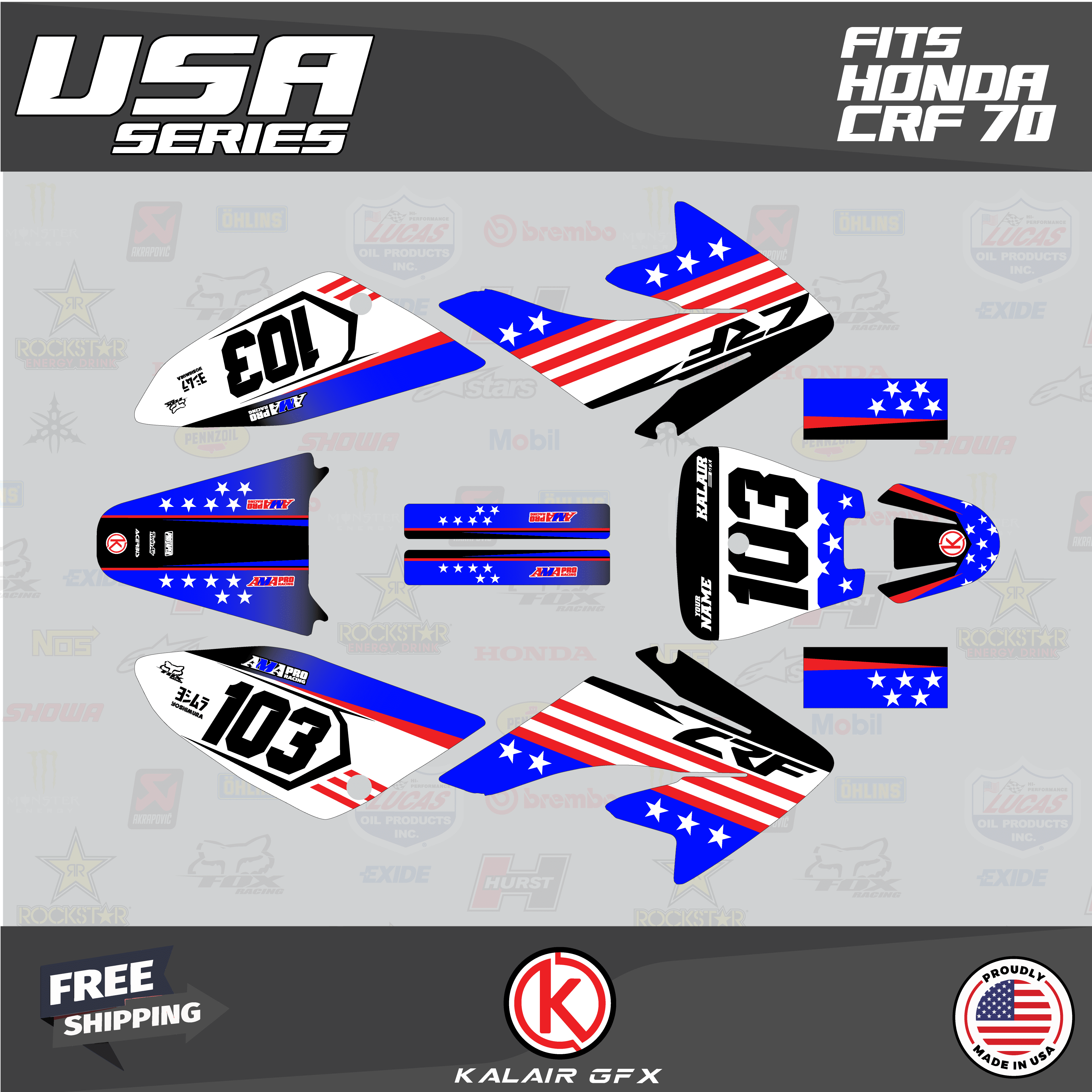 Kalair GFX Graphics Kit for Honda CRF70 (20042023) Usa Series