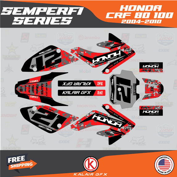 Kalair GFX Graphics Kit for Honda CRF80 (2011-2016) Semperfi Series