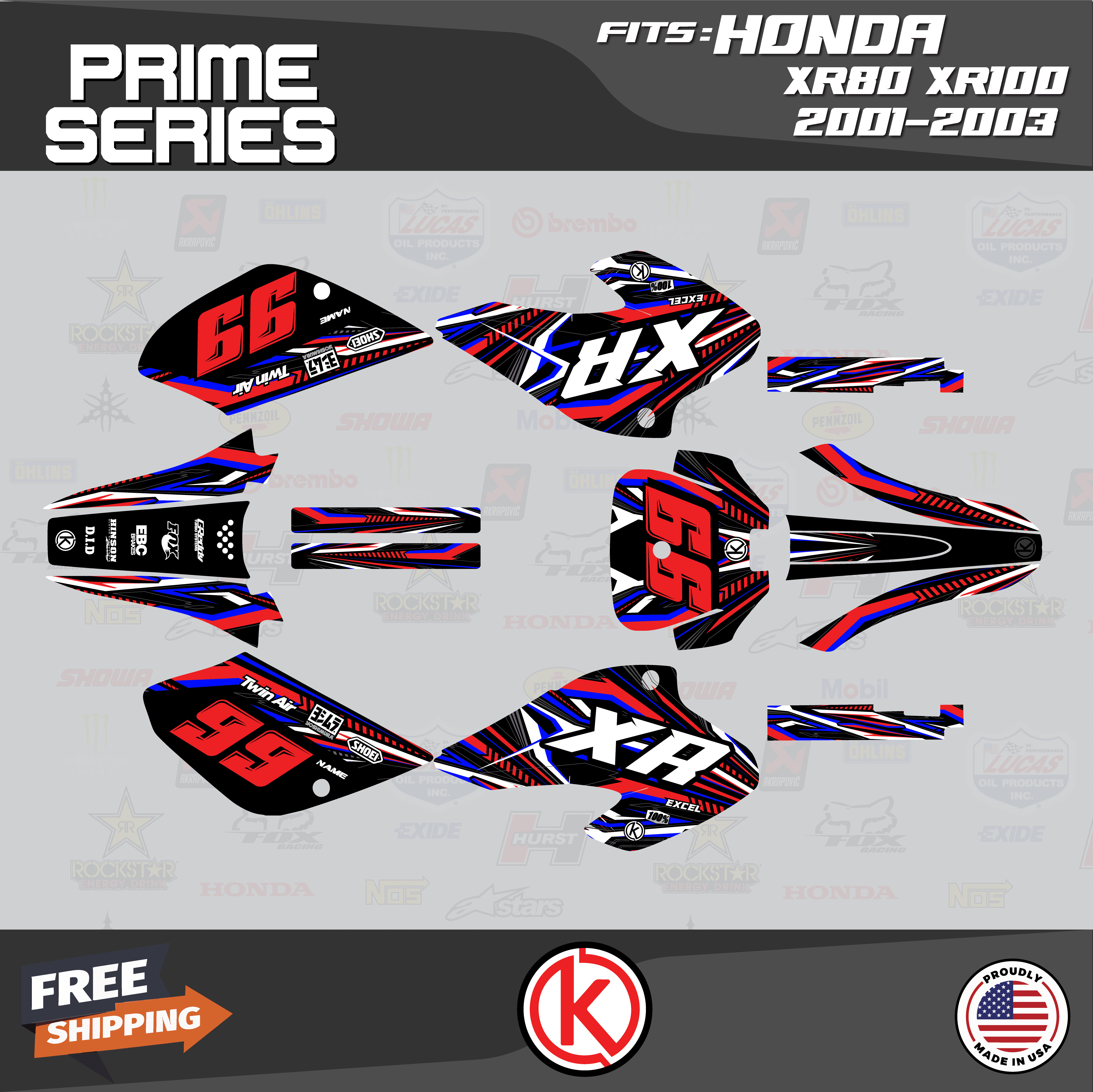 Kalair GFX Graphics Kit for Honda XR100 (20012003) Prime Series