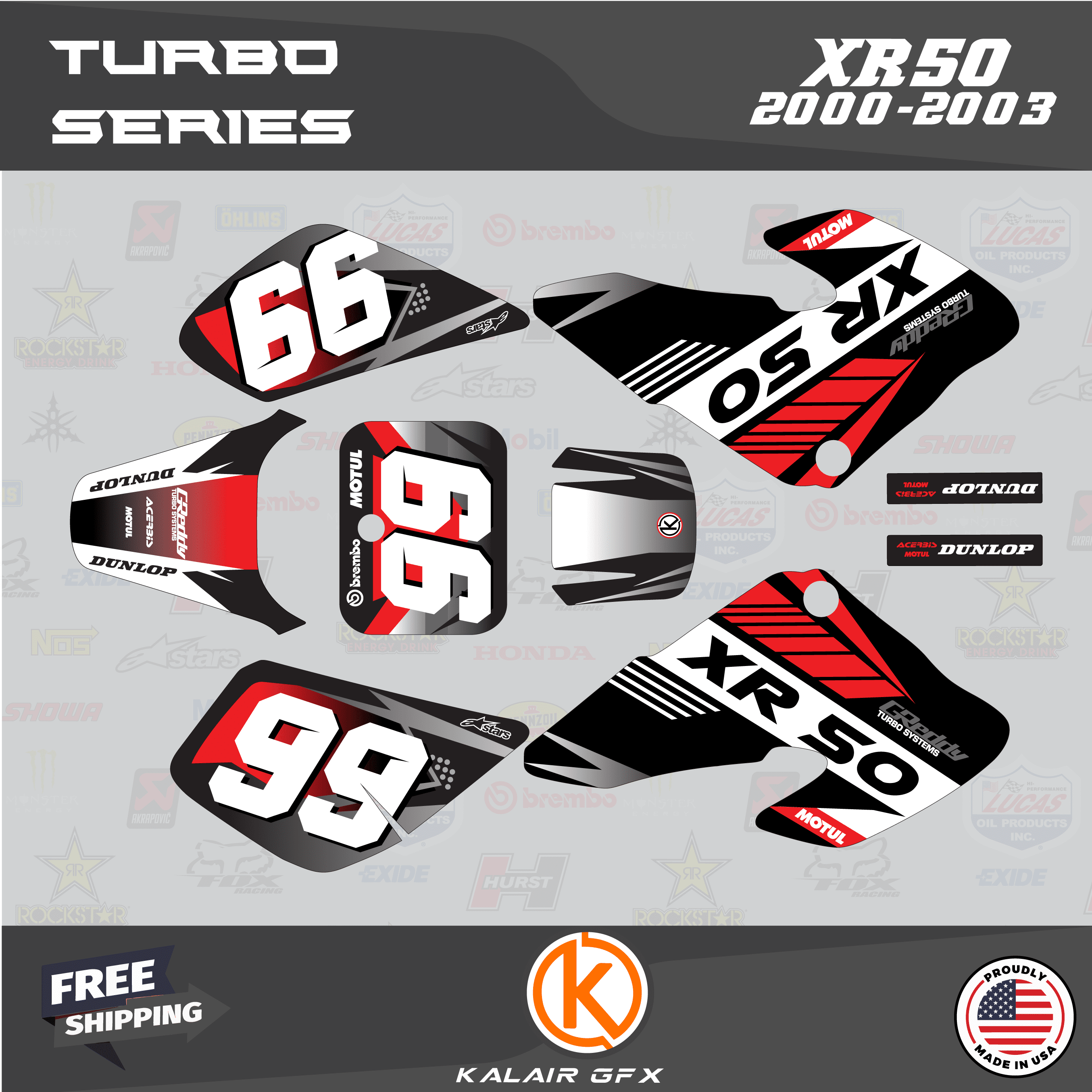 Kalair GFX Graphics Kit for Honda XR50 (20002003) Turbo Series