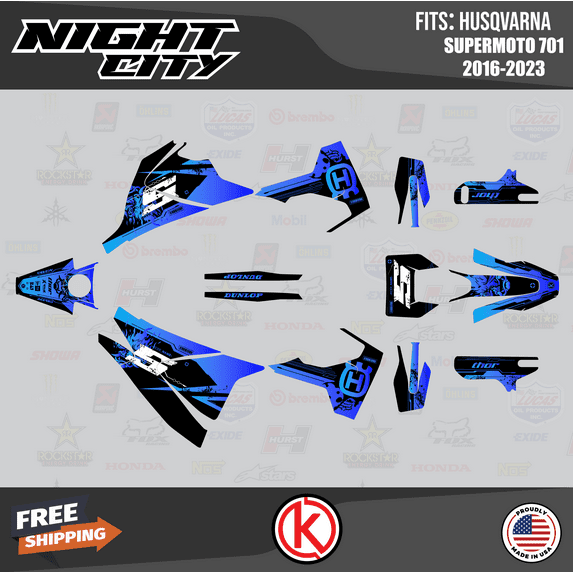 Kalair GFX Graphics Kit for Husqvarna 701 SUPERMOTO (2016-2023) Nightcity Series