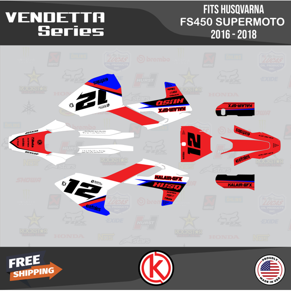 Kalair GFX Graphics Kit for Husqvarna FS450 SUPERMOTO (2016-2018) Vendetta Series