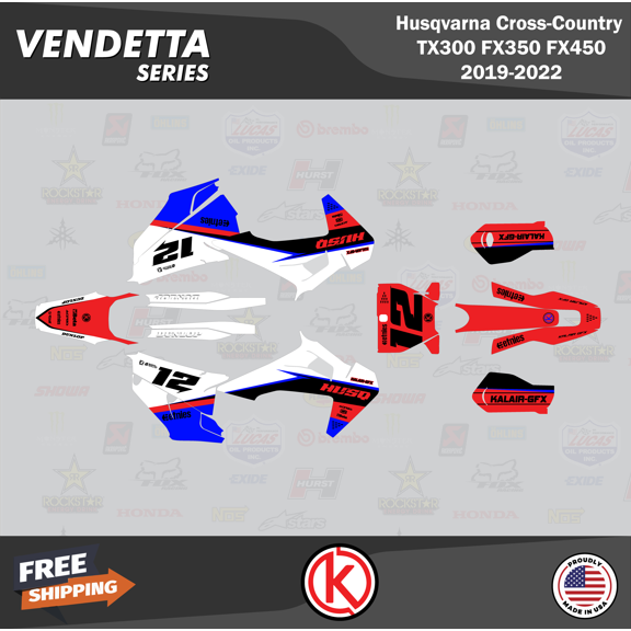 Kalair GFX Graphics Kit for Husqvarna TX300, FX350, and FX450 (2019-2022) Vendetta Series