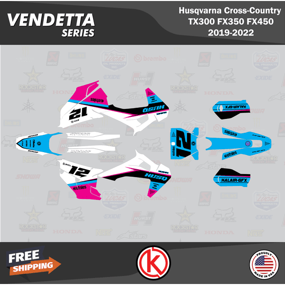 Kalair GFX Graphics Kit for Husqvarna TX300, FX350, and FX450 (2019-2022) Vendetta Series