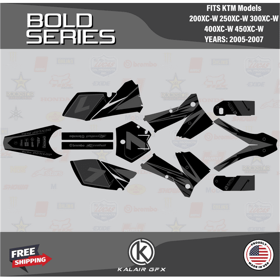 Kalair GFX Graphics Kit for KTM 2-STROKE 200XC-W, 250XC-W, 300XC-W, 400XC-W, 450XC-W (2005-2007) Bold Series