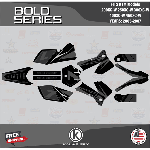Kalair GFX Graphics Kit for KTM 2-STROKE 200XC-W, 250XC-W, 300XC-W, 400XC-W, 450XC-W (2005-2007) Bold Series