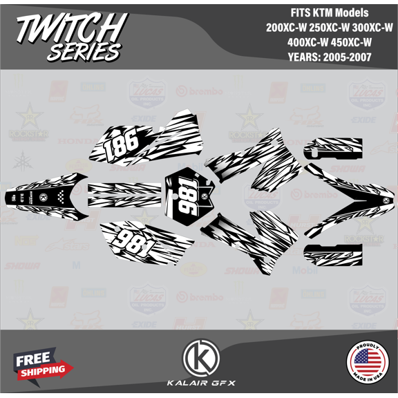 Kalair GFX Graphics Kit for KTM 2-STROKE 200XC-W, 250XC-W, 300XC-W, 400XC-W, 450XC-W (2005-2007) Twitch Series