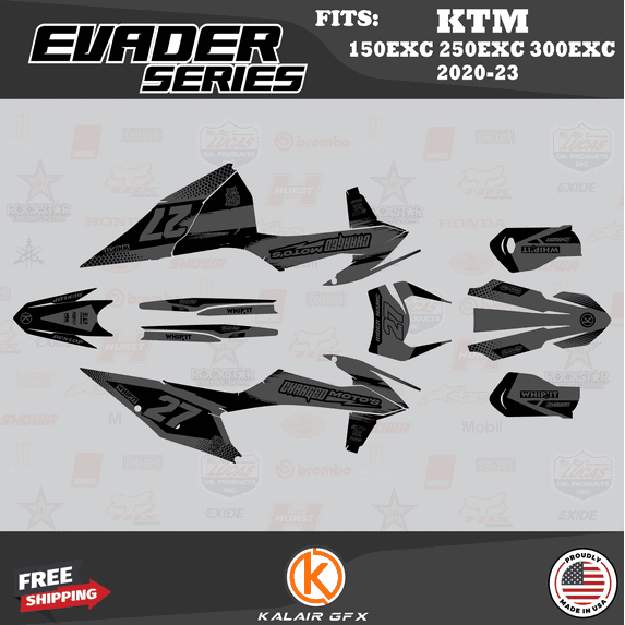 Kalair GFX Graphics Kit for KTM ENDURO 2-STROKE 150EXC,250EXC and 300EXC (2020-2023) Evader Series