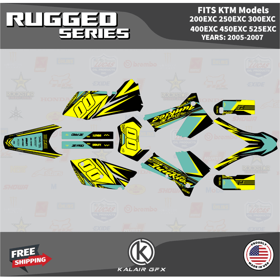 Kalair GFX Graphics Kit for KTM ENDURO 200EXC, 250EXC, 300EXC, 400EXC, 450EXC, 525EXC (2005-2007) Rugged Series