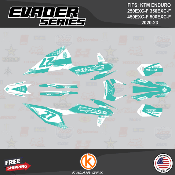 Kalair GFX Graphics Kit for KTM ENDURO 4-STROKE 250EXC-F,350EXC-F,450EXC-F and 500EXC-F (2020-2023) Evader Series