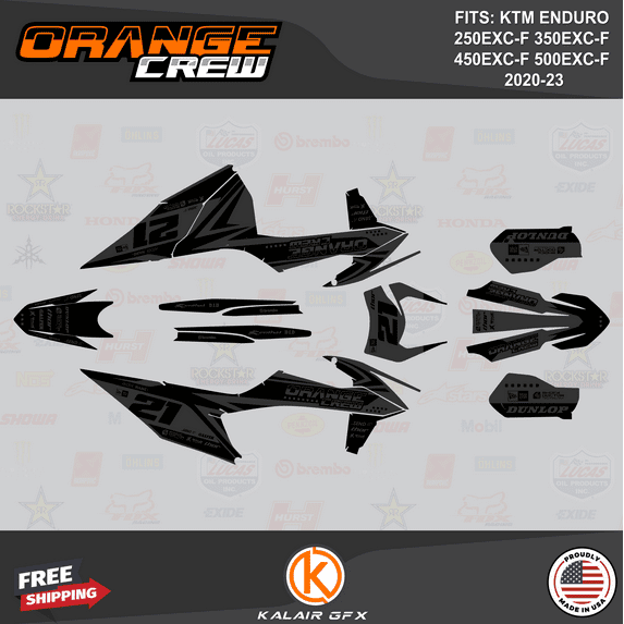 Kalair GFX Graphics Kit for KTM ENDURO 4-STROKE 250EXC-F,350EXC-F,450EXC-F and 500EXC-F (2020-2023) Orange-crew Series