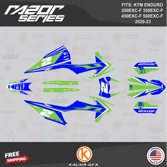 Kalair GFX Graphics Kit for KTM ENDURO 4-STROKE 250EXC-F,350EXC-F,450EXC-F and 500EXC-F (2020-2023) Razor Series