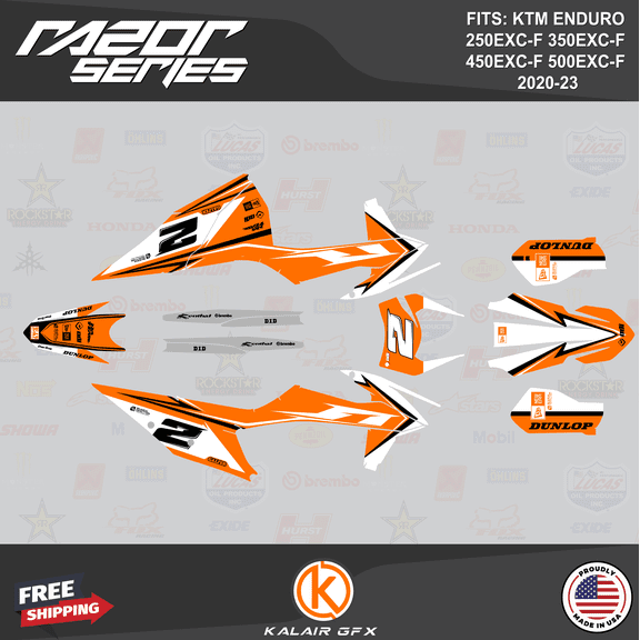Kalair GFX Graphics Kit for KTM ENDURO 4-STROKE 250EXC-F,350EXC-F,450EXC-F and 500EXC-F (2020-2023) Razor Series