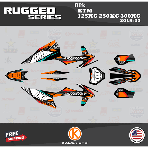 Kalair GFX Graphics Kit for KTM Enduro 2-Stroke 125 XC, 250 XC and 300 XC (2019-2022) Rugged Series
