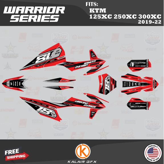 Kalair GFX Graphics Kit for KTM Enduro 2-Stroke 125 XC, 250 XC and 300 XC (2019-2022) Warrior Series
