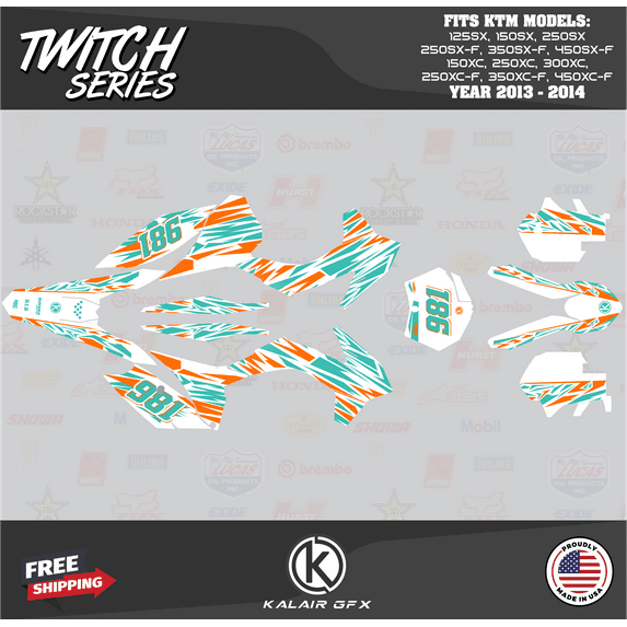 Kalair GFX Graphics Kit for KTM Enduro 4-Stroke 250 XC-F, 350 XC-F and 450 XC-F (2013-2014) Twitch Series