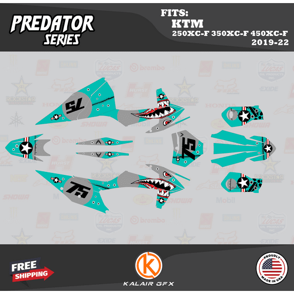 Kalair GFX Graphics Kit for KTM Enduro 4-Stroke 250 XC-F, 350 XC-F and 450 XC-F (2019-2022) Predator Series
