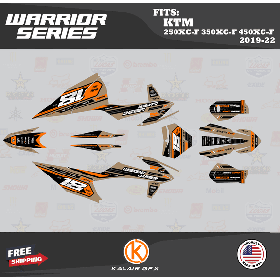 Kalair GFX Graphics Kit for KTM Enduro 4-Stroke 250 XC-F, 350 XC-F and 450 XC-F (2019-2022) Warrior Series