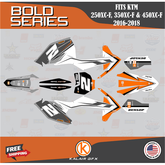 Kalair GFX Graphics Kit for KTM Enduro 4-stroke 250XC-F, 350XC-F and 450XC-F (2016-2018) Bold Series