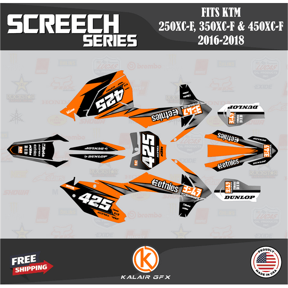 Kalair GFX Graphics Kit for KTM Enduro 4-stroke 250XC-F, 350XC-F and 450XC-F (2016-2018) Screech Series