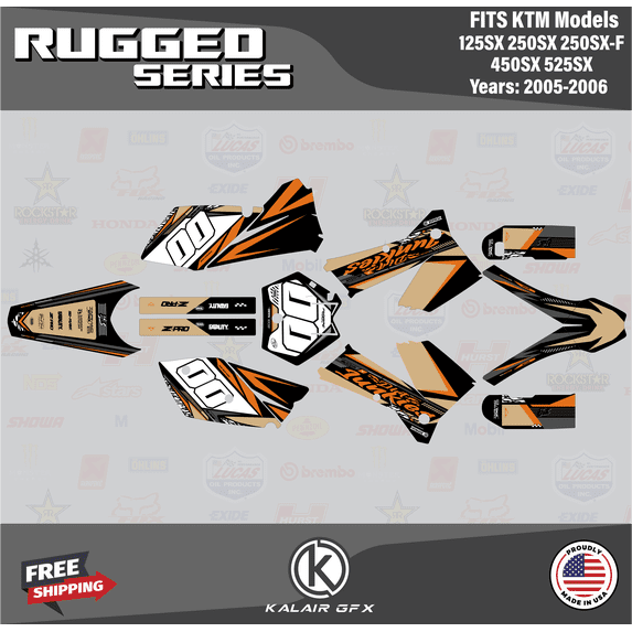 Kalair GFX Graphics Kit for KTM Motocross 125SX 250SX 250SX-F 450SX 525SX (2005-2006) Rugged Series
