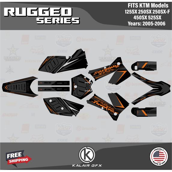 Kalair GFX Graphics Kit for KTM Motocross 125SX 250SX 250SX-F 450SX 525SX (2005-2006) Rugged Series