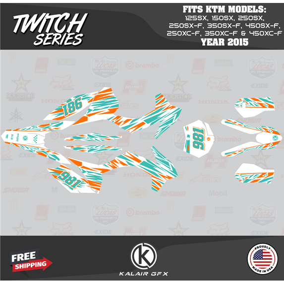 Kalair GFX Graphics Kit for KTM Motocross 2-STROKE 125SX,150SX and 250SX (2015) Twitch Series