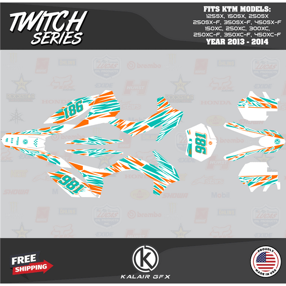 Kalair GFX Graphics Kit for KTM Motocross 2-Stroke 125SX,150SX and 250SX (2013-2014) Twitch Series