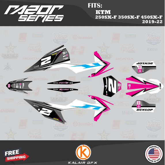 Kalair GFX Graphics Kit for KTM Motocross 4-STROKE 250SX-F, 350SX-F and 450SX-F (2019-2022) Razor Series
