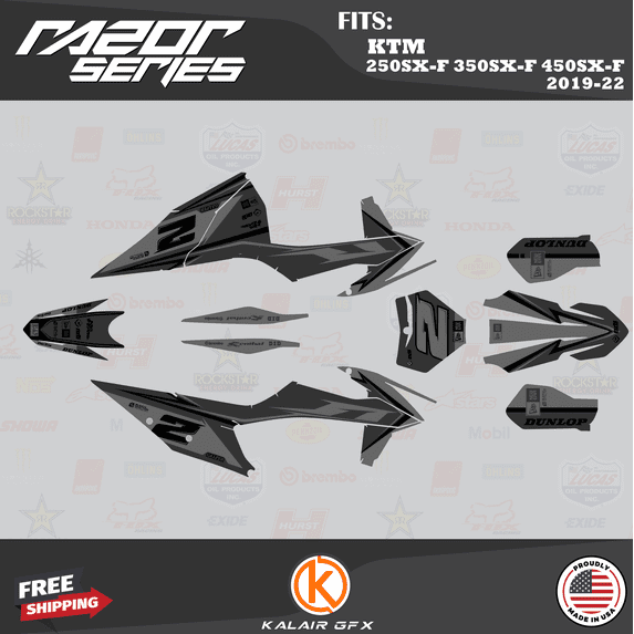 Kalair GFX Graphics Kit for KTM Motocross 4-STROKE 250SX-F, 350SX-F and 450SX-F (2019-2022) Razor Series