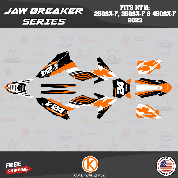 Kalair GFX Graphics Kit for KTM Motorcross 4-Stroke 250SX-F, 350SX-F, and 450SX-F (2023) Jawbreaker Series