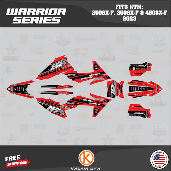 Kalair GFX Graphics Kit for KTM Motorcross 4-Stroke 250SX-F, 350SX-F, and 450SX-F (2023) Warrior Series