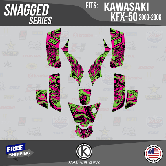 Kalair GFX Graphics Kit for Kawasaki ATV KFX50 (2003-2006) Snagged Series