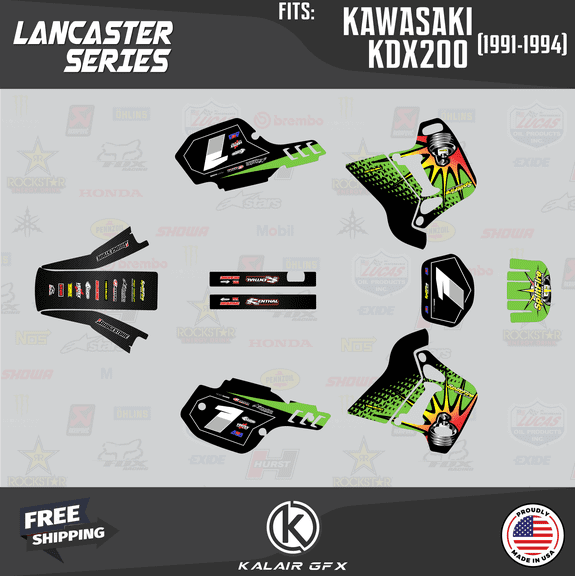 Kalair GFX Graphics Kit for Kawasaki KDX200 (1991-1994) Lancaster Series